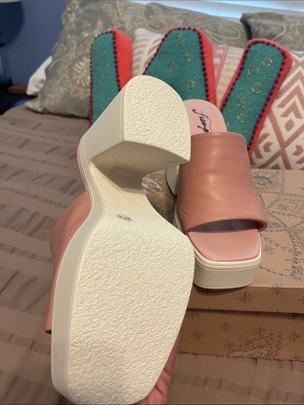 Free People Zoe Platform Slide Sandal in Blush Pink and Cream